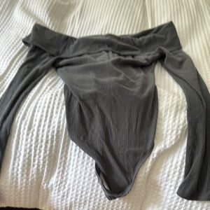 Gray Off-Shoulder Bodysuit